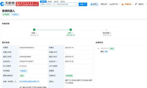 宇树科技表演机器人外观专利获授权