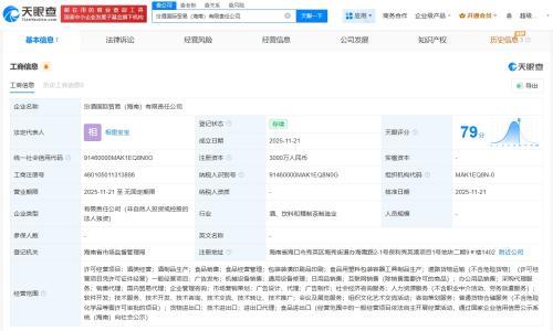 汾酒在海南成立国际贸易公司 注册资本3000万