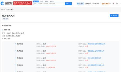 赵薇所持千万股权被冻结