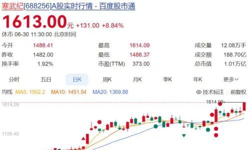 科创板首个万亿市值公司诞生!A股算力芯片龙头寒武纪大涨创新高,总市值突破1万亿